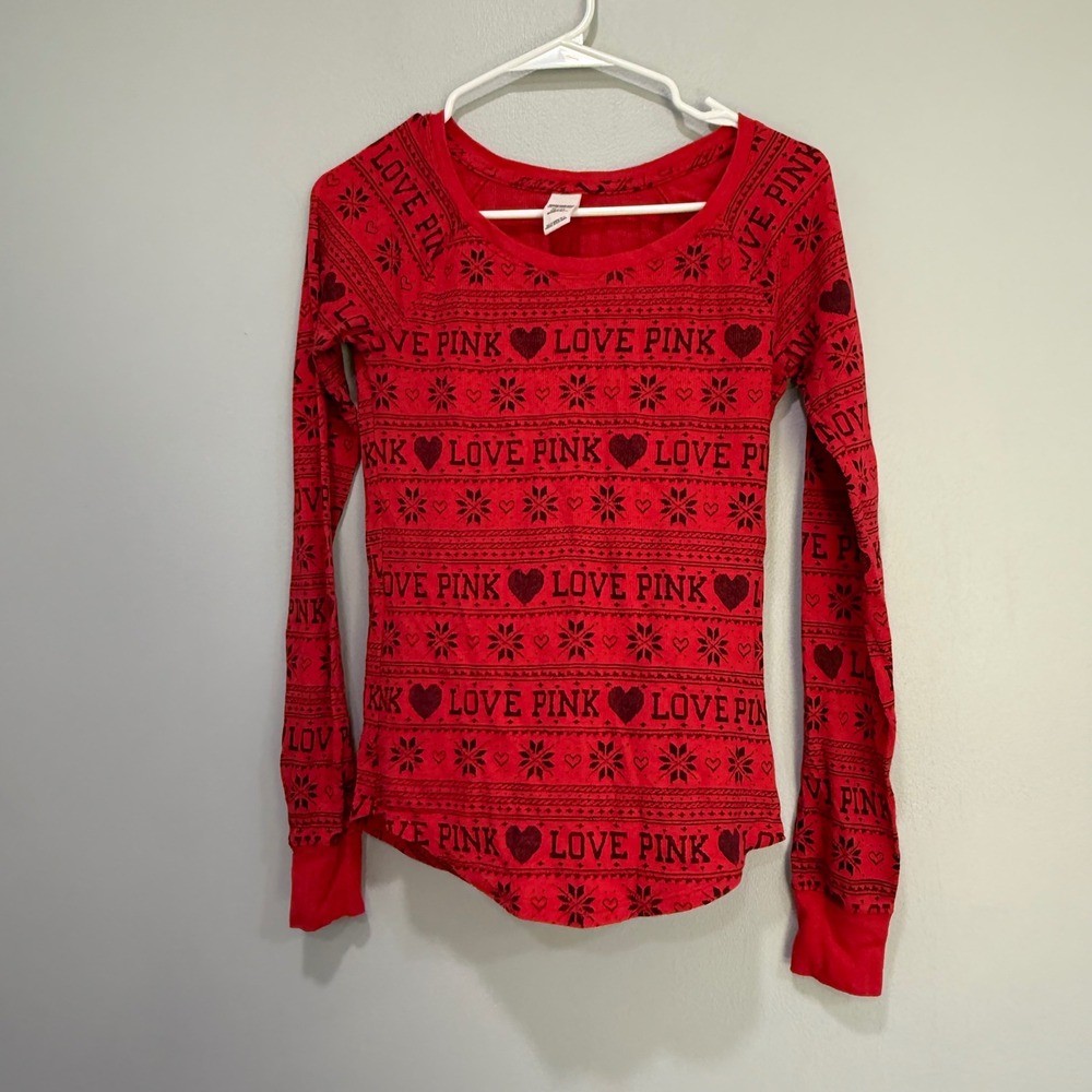 Victoria's Secret PINK Sleepwear XS Long Sleeve Thermal Top Red Y2K VTG‎